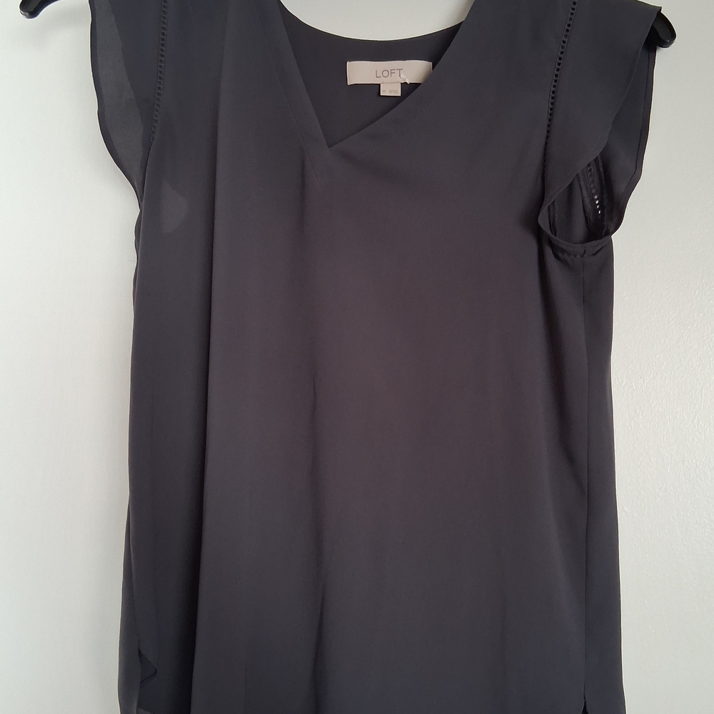LOFT Dark Gray V-Neck Blouse